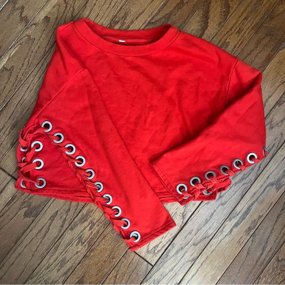 ALO Yoga Red Grommet Sweatshirt - Picture 3 of 9